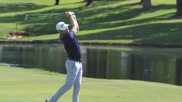 Aug 13, 2022; Memphis, Tennessee, USA; Justin Thomas plays from the fairway during the third round of the FedEx St. Jude Championship golf tournament at TPC Southwind. Mandatory Credit: David Yeazell-USA TODAY Sports